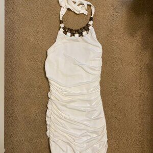 Arden B white ruched dress with metal neckline